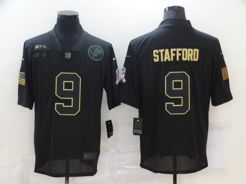 Men Detroit Lions #9 Stafford Black gold lettering 2020 Nike NFL Jersey